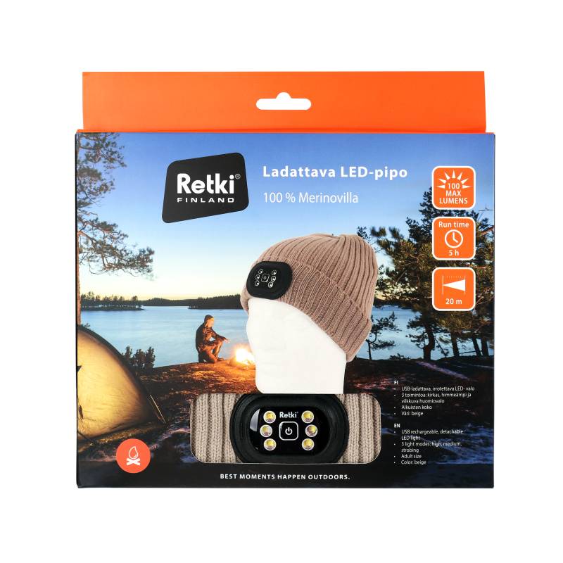 Beanie 100% merino LED rechargeable, beige - Image 4