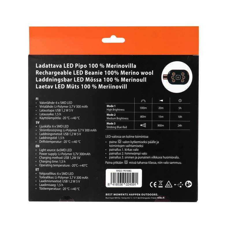 Beanie 100% merino LED rechargeable, beige - Image 5