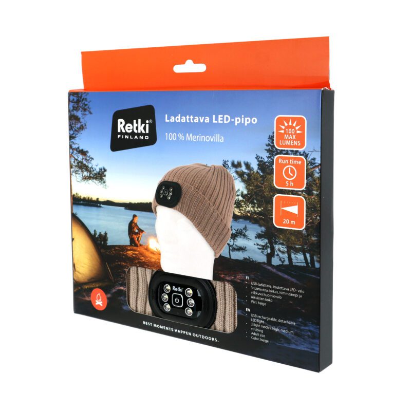 Beanie 100% merino LED rechargeable, beige - Image 6